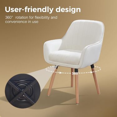 Крісла для обідньої зони ELUCHANG (2 шт.), поворотні на 360°, м'яке сидіння 10 см, високі підлокітники, кремово-білий велюр, до 150 кг, для спальні, кухні, вітальні