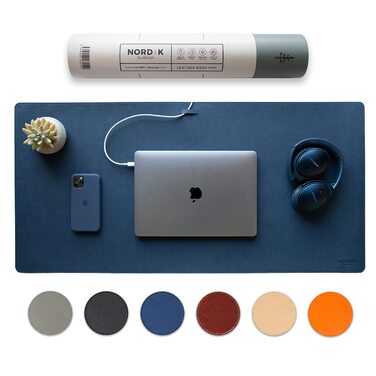 Килимок для столу Nordik з екошкіри та фетру, органайзер для кабелів (Midnight Blue, 89 x 43 см) — великий преміум килимок для миші та підкладка під письмо для домашнього офісу