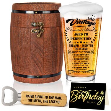 Персоналізований пивний келих з гравіюванням для чоловіка на 60 років, 1966 рік народження, в дерев'яній подарунковій коробці 470 мл + відкривачка + листівка. Ідея подарунка на День народження, День Святого Валентина