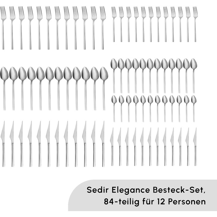 Набір столових приборів на 12 осіб, 84 предмети - високоякісні столові прибори з нержавіючої сталі 18/10