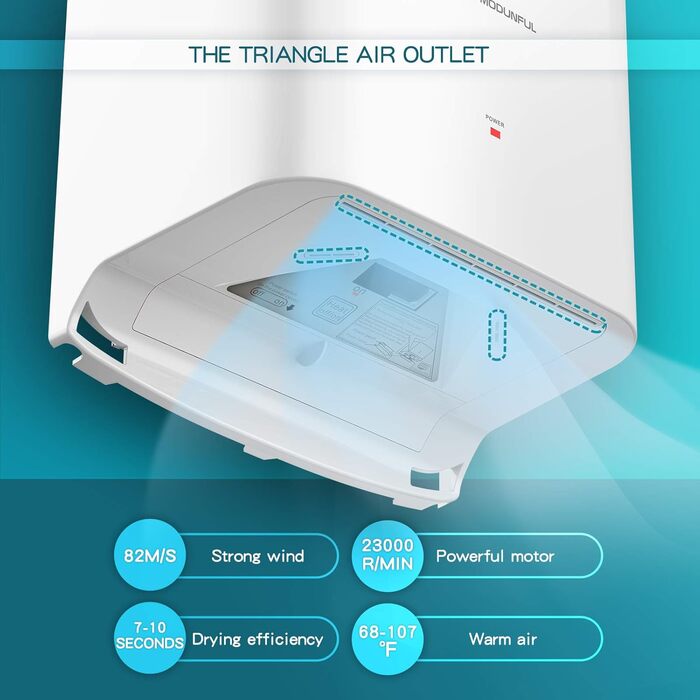 Електричний автоматичний сушар для рук настінний, 1200W (білий) Modunful S1