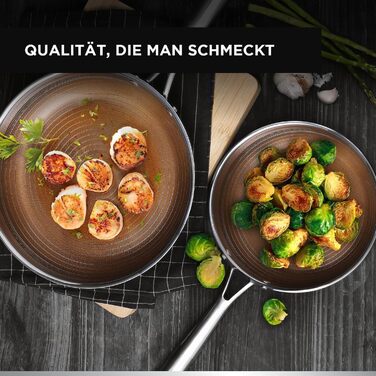 Набір сковорідок MasterPRO GIRO 2 шт. (20см & 24см) з антипригарним покриттям ILAG, нержавіюча сталь, для індукції та духовки, без PFAS/PFOA/PTFE