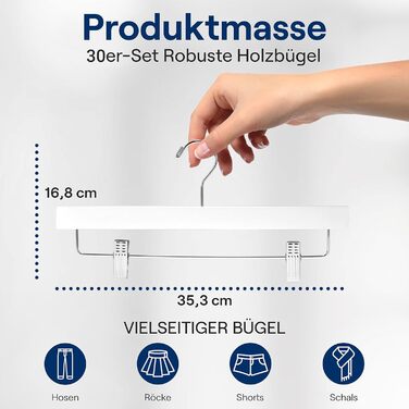 Дерев'яні вішалки для штанів SereneLife з кліпсами (20 шт.), 35,6 x 1,3 x 17 см, для джинсів, шортів, спідниць