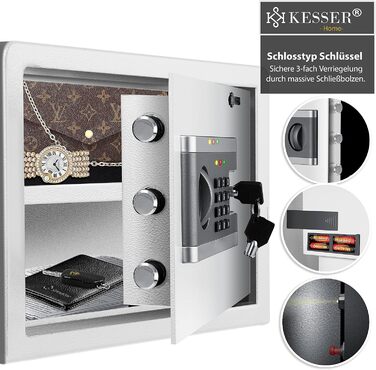 KESSER® Електронний сейф | 38x30x30 см | з батарейним блоком | Вбудоване освітлення | Сейф для підлоги та стіни | Меблевий сейф | Срібний