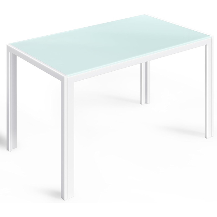 Стіл Bealife з загартованого скла, 120x70x75 см, білий. Сучасний кухонний стіл з металевим каркасом, стійкий до подряпин та тепла. Для кухні, вітальні, їдальні або кавової зони, home office.