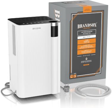 Електричний осушувач повітря Brandson з компресором, 12 літрів, Wi-Fi, з таймером, функцією відтавання, білий