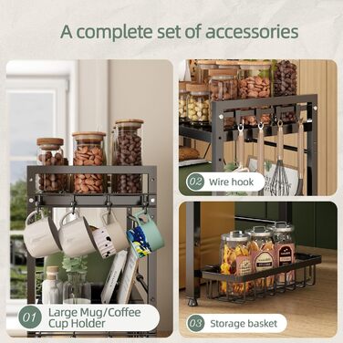 Регульована полиця для мікрохвильової печі NETEL, 3-рівнева, чорна, висувна 40-60 см, з кошиками