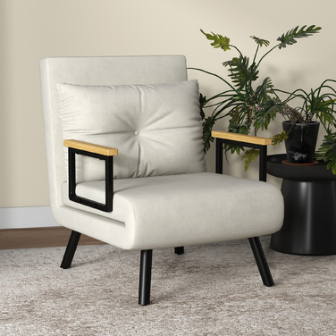 Крісло-релакс у скандинавському стилі, крісло для відпочинку, крісло для читання. В комплекті подушка з ґудзиковою обтяжкою, кремово-білого кольору.