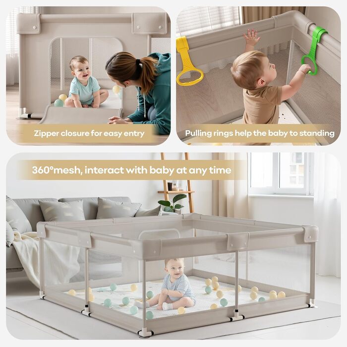 Ляльковий будиночок для дитини з ігровим килимком, 150x150x68 см, великий, з дихаючим мережаним огородженням та фіксаторами