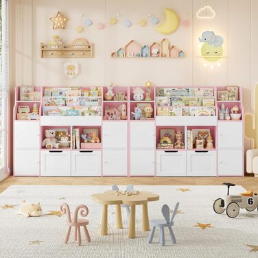 FOREHILL Дитяча полиця-стелаж для іграшок та книг у кімнату з дерева, рожева, 122 x 30 x 100 см