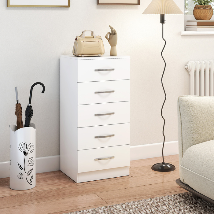 Комод з 5 висувними ящиками, шафа для одягу та речей, ДСП, білий
