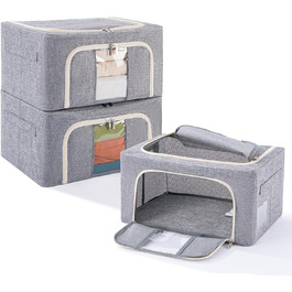 Мішок для зберігання 72 л - можна складати для ковдр - складаний органайзер для гардеробу в коробці (сірий, 24 л), 3 шт.