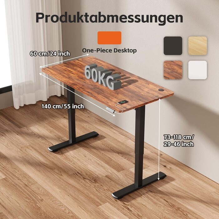 Регульований стіл JUMMICO 140x60 см, коричневий: електричний, з пам'яттю, для роботи та навчання