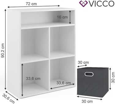 Книжкова шафа Vicco, Білий/Антрацит, 72 x 90,2 см з 4 відкидними коробками