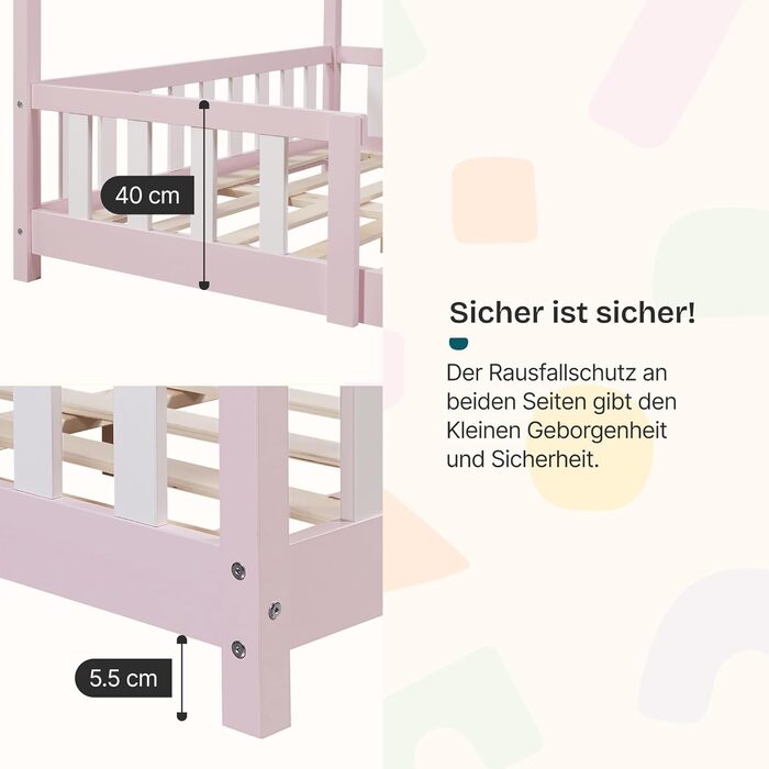 Дитяче ліжко Sisimiut Montessori від en.casa з захистом від падіння. Дерев'яне ліжко для дітей, підлогове, з ламелями. Матеріал: сосна. Колір: світло-сірий/білий. Розмір: 120 x 200 см. Без матраца.