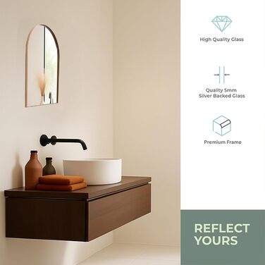 Дзеркало для ванної кімнати Arch Premium Design® Золота рамка, настінне, аркова форма, сучасний стиль (50x40 см)