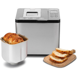 Електрична хлібопічка Swiss Pro - Випікання безглютенового хліба за допомогою цієї хлібопічки - Хлібопічка з 19 функціями - Хліб свіжий - 550 Вт - Срібло з нержавіючої сталі