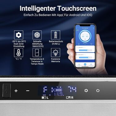 Компресорна холодильна сумка AAOBOSI з двома зонами, 115L, з Wi-Fi, USB, 12/24/240V, -20°C до 20°C для авто, вантажівки, човна, кемпінгу
