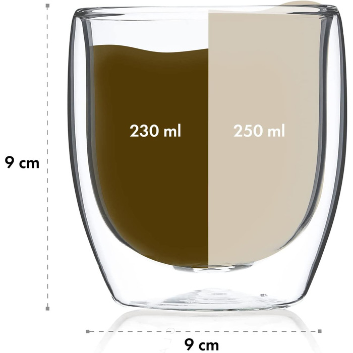Набір чашок для еспресо зі скла (4 x 80 мл) - Келихи для еспресо з подвійними стінками 80 мл - келихи з подвійними стінками з боросилікатного скла - Набір склянок для еспресо, які можна мити в посудомийній машині - склянки для еспресо зі скла Чашка (набір