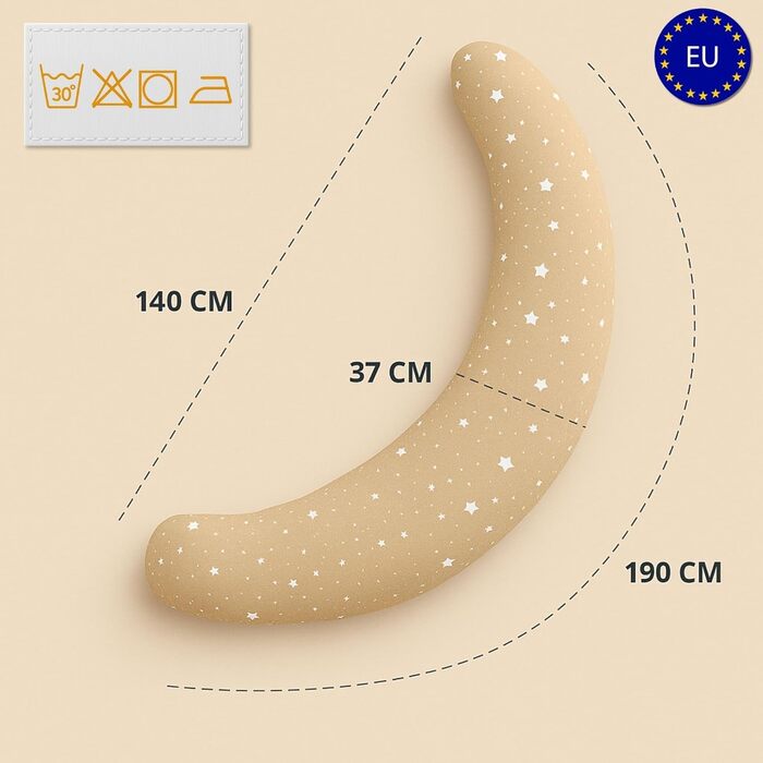 Подушка для вагітних Totsy Baby Stillkissen XXL 190 см - подушка для годування, боку, тіла, з бавовни, Oeko-Tex, бежево-біла зі зірками