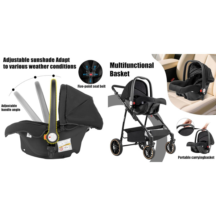 Дитяча коляска MoLi 3 в 1 з реверсивним блоком, великою люлькою та алюмінієвим шасію (V8 Black)