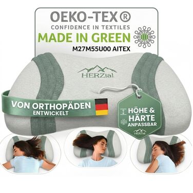Ортопедична подушка для шиї з ефектом пам'яті - ергономічна подушка для сну на боці, спині та животі - підтримка шиї проти болю в шиї - сертифікат Oeko-Tex Made in Green, знімний чохол