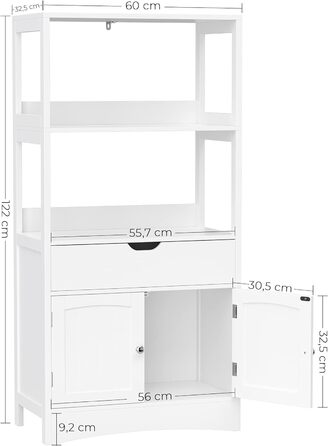 Тумба для ванної кімнати, 4 яруси, дерево, білий, 60x122x32.5 см (Ш x В x Г) BBC64WT