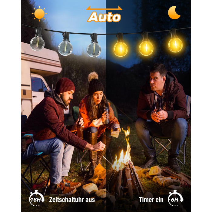 LED гірлянда для декорування вулиці, 15 метрів, димер, таймер, тепле світло G40, вологостійка, для саду, балкону, вечірки, павільйону, тераси