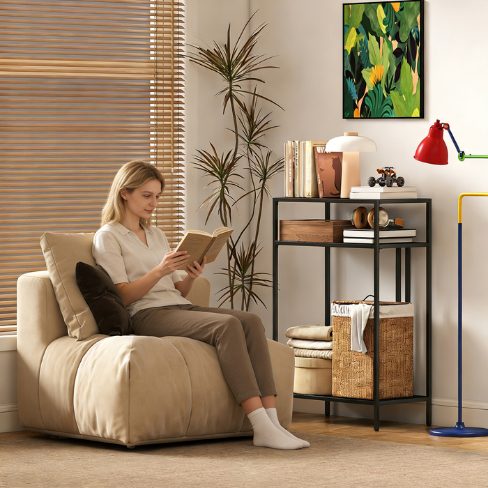 Консольний столик з 3 полицями, вузький, металевий каркас, для вітальні, передпокою, 55 см, чорний