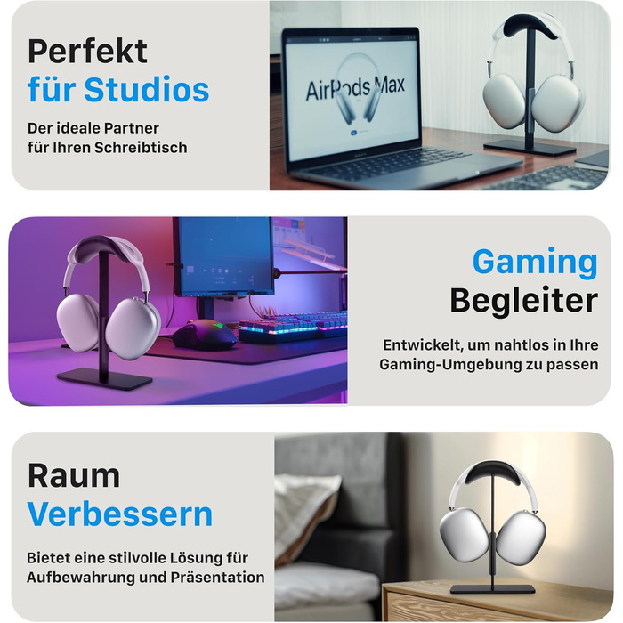 Підставка для навушників AirPods Max, алюміній, чорний, з режимом сну, антиковзаюча, захист від подряпин