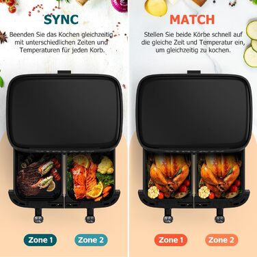 Фритюрниця повітряна 10л, 2 камери, 10-в-1, з цифровим керуванням, таймер, 40 рецептів, для 6-10 осіб