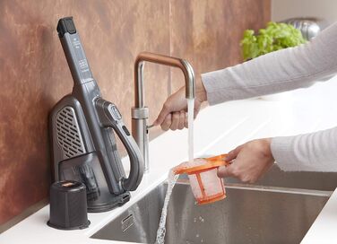 Бездротовий ручний пилосос BlackDecker 36 Втгод/18 В Dustbuster Smart tech (з циклонною дією та двома ступенями всмоктування, вбудованою висувною щілинною насадкою, включаючи зарядний кабель) BHHV520JF, титановий/сріблястий/чорний із зарядним кабелем Тита