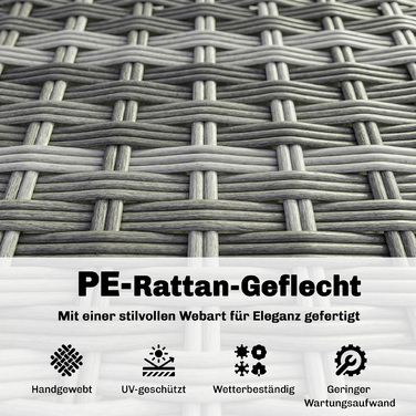 Набір садових меблів з ротангу, 5 предметів: кутовий диван, пуф, стіл, сидіння та спинки подушок - сірий + кремово-білий