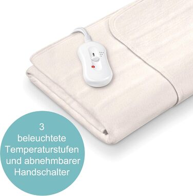 Підігрівальний килимок Sanitas SWB 20 з флісу | з системою безпеки та 3 рівнями температури | Легко кріпиться до ліжка та матрацу | Можна прати при 30°C | 150 x 80 см, Бежевий дизайн