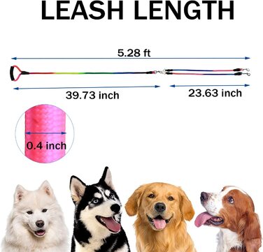 Подвійний повідець SONQUEEN для собак 2 м потрійний повідець для собак, поворот на 360 , без заплутування, подвійний тренувальний повідець, 2-ходовий і 3-ходовий змінний поводок з ручним захопленням для двох / трьох собак для собак вагою від 9 до 68 кг (к