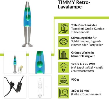 Світлові враження Лава Лампа 36 см червоно-фіолетова Timmy G9 30 Вт з кабельним вимикачем Подарункова ідея на Різдво з лампочкою Лампа Magma (зелена, синя, срібна)