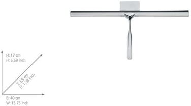 Склоочисник для ванної кімнати WENKO Terni Jumbo - Ракель для душу з настінним кріпленням для склеювання, металевий, 40 х 17 х 3,5 см, хром
