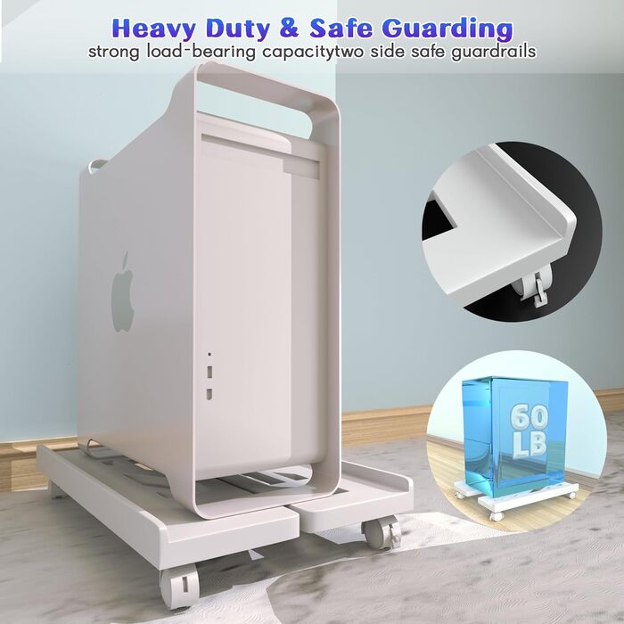 Підставка для ПК Tower, мобільна CPU підставка, універсальна підставка для комп'ютера з 4 роликами, підставка для настільного комп'ютера, візок для CPU під стіл для геймерів, студентів, дому, офісу - біла