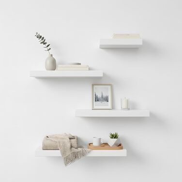 Набір полиць настінних 4 шт. для декору та книг з МДФ, білі 40x14x3 см
