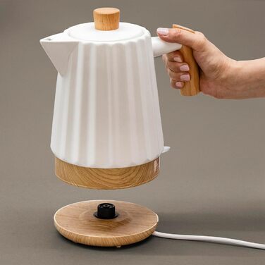 Керамічний чайник 1,7L білий з дерев'яною ручкою та кришкою, поворотний на 360°, LED-індикатор, харчовий силікон, BPA-Free, 1500W, ретро дизайн, довговічний та стильний – модель ALLEGRO