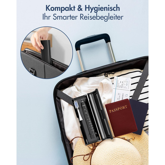 Електрична зубна щітка Sonic з 6 режимами, 3 інтенсивностями, 40000 вібрацій/хв, IPX7, акумулятор 90 днів, таймер, для подорожей, чорна