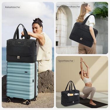 Сумка-вихідні LOVEVOOK для жінок, місткий дорожній саквояж з відділенням для взуття та косметичкою, 52x38x25 см (50 л), кольори: бежевий, оливковий, чорний