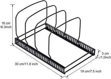 Тримач кришки каструлі Toplife, металева підставка для посуду для кришок каструль, тарілок, обробних дощок і сковорідок з 7 регульованими відділеннями, ідеально підходить для кухонного начиння, чорного кольору (тримач для форми для випічки чорний)