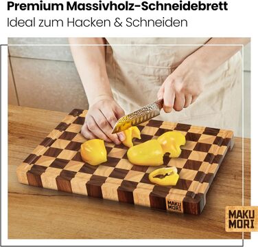 Обробна дошка MAKUMORI Premium 40x29x3см, акація/гевея, FSC, ніжки, канал для соку, втоплені ручки