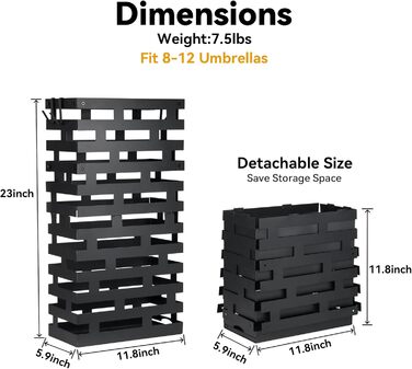 Підставка для парасольки, біла, велика металева з піддоном та гачками, 58,4 см, для дому, офісу, готелю