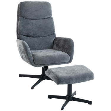 Крісло-релакс з підставкою для ніг, м'яке крісло з високою спинкою, металевий каркас, для вітальні, спальні, сірого кольору