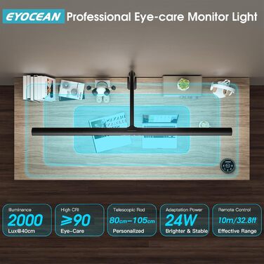 LED лампа настільна EYOCEAN 24W, 80см з жестами, диммування, захист очей, для офісу, читання, архітекторів, дизайнерів, чорна