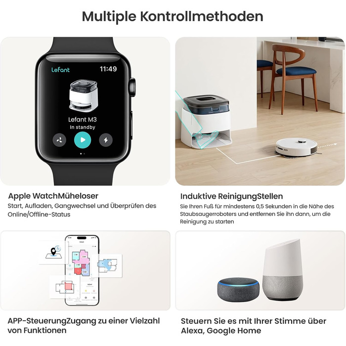 Робот-пилосос LEFANT M3 з функцією миття підлоги, 12000 Па потужність всмоктування, автоматичне док-станція, до 220 хвилин роботи, малювання плану прибирання, заборонені зони, уникнення перешкод, LiDAR навігація, підйом мопа, білий