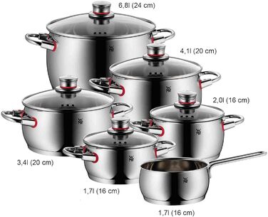 Набір каструль WMF Quality One Induktion 6-ти з нержавіючої сталі з кришкою з термостійкого скла, 6 предметів