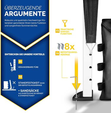 Павільйон Tillvex водовідштовхувальний з 4-ма мішками з піском | Pop-Up павільйон, стабільний та регульований по висоті | Садовий намет з UV захистом 50+ | Павільйон для вечірок з сумкою для саду (антрацит) (3x3м з 4 боковинами, 3 x 3 м, чорний, з 4 стінк